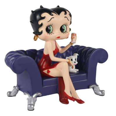 Betty Boop On Blue Settee With Wine & Dog 21cm Ornament