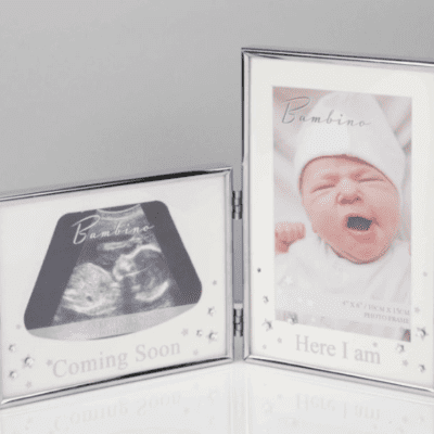 Bambino Silver Effect Double Scan Frame 'Here I Am' New Baby Gifts