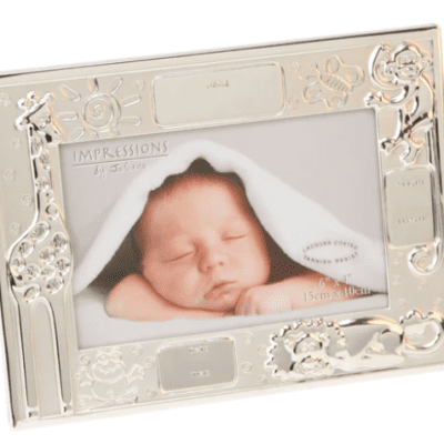 Celebrations 2 Tone Silver Plated Data 4x6 Frame with Animals New Baby Gifts