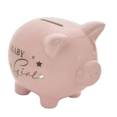 Bambino Ceramic Pink Baby Girl Piggy Money Bank by Juliana - Christening Gifts