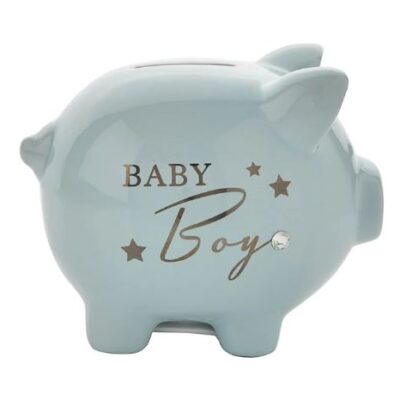 Bambino Ceramic Blue Baby Boy Piggy Money Bank by Juliana - Christening Gifts