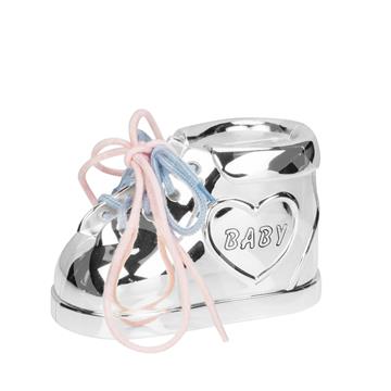 Bambino Silver Plated Baby Bootie Pink and Blue Lace Money Bank by Juliana - Christening Gift