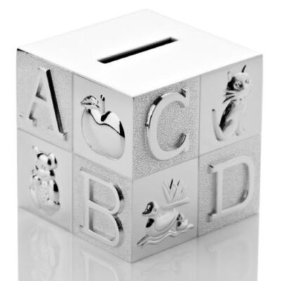 Bambino Silver Plated Cube ABC Money Box by Juliana - Christening Gifts