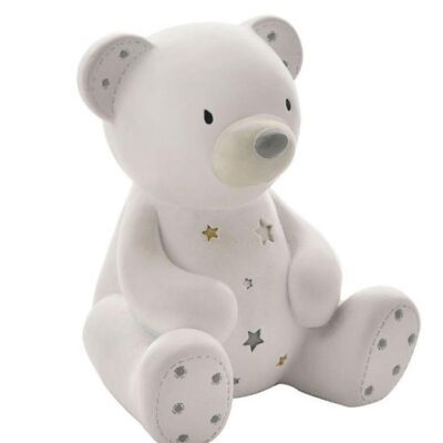 Bambino White Resin Teddy Bear Money Bank by Juliana - Christening Gifts