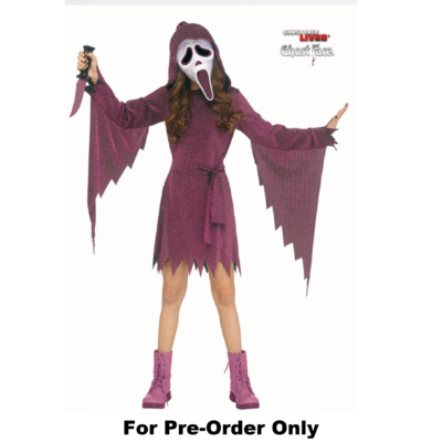 Official Scream Ghostface Girls Raspberry Glitter Ghost Face Childrens Costume