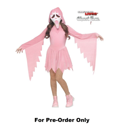 Pre-order Official Scream Ghostface Girls Pastel Pink Glitter Ghost Face Childrens Costume
